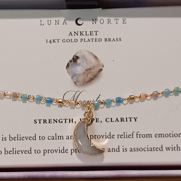 DOUBLE CHAIN LUNA NORTE MOONSTONE GEMSTONE BEADS CHARM ANKLET ONE SIZE FITS ALL - Picture 1 of 13